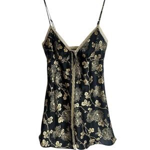 Vintage Y2K  Victorias Secret Black Gold Lingerie Floral Lace Open Top Shirt